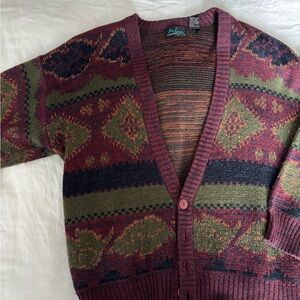 Melange Red and Green Patterned Cardigan